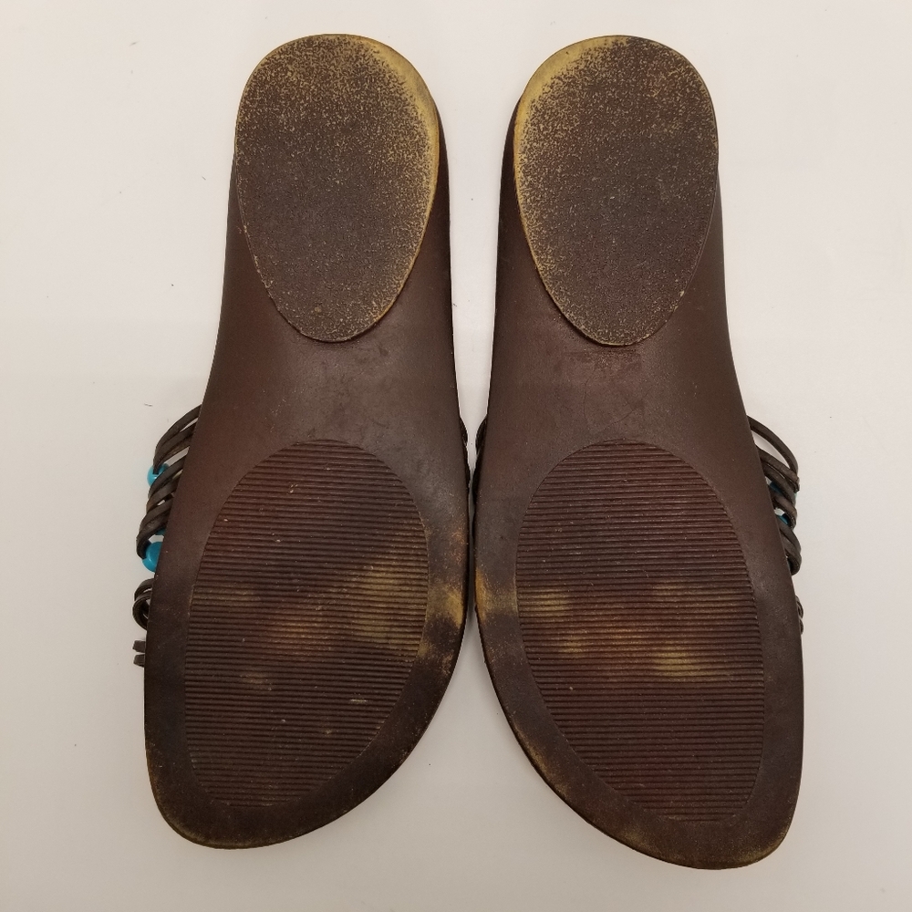 Chadwicks Woman Size 8 Turquoise Blue Shell Beaded Sandal Slip On Open Toe Beach - Picture 6 of 12